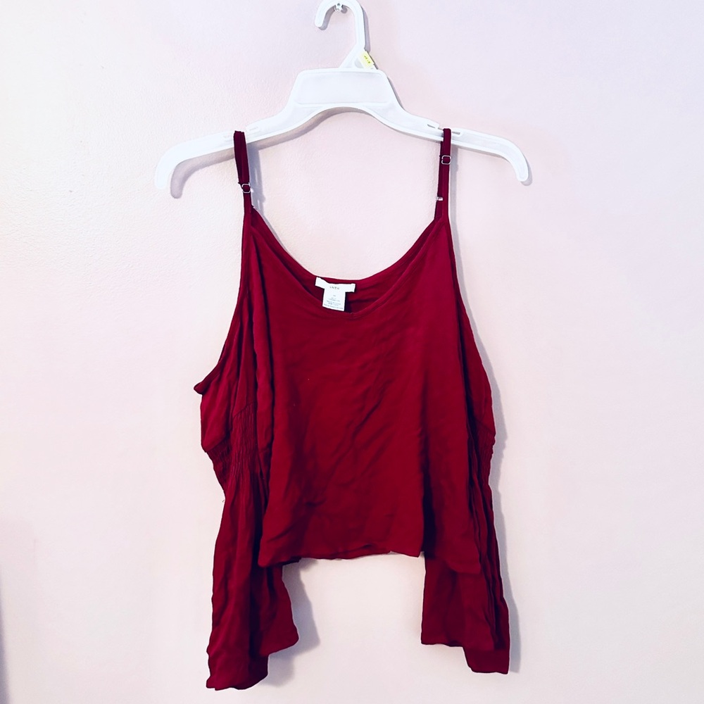 inTu. brand burgundy cold shoulder flowy bell sleeve top